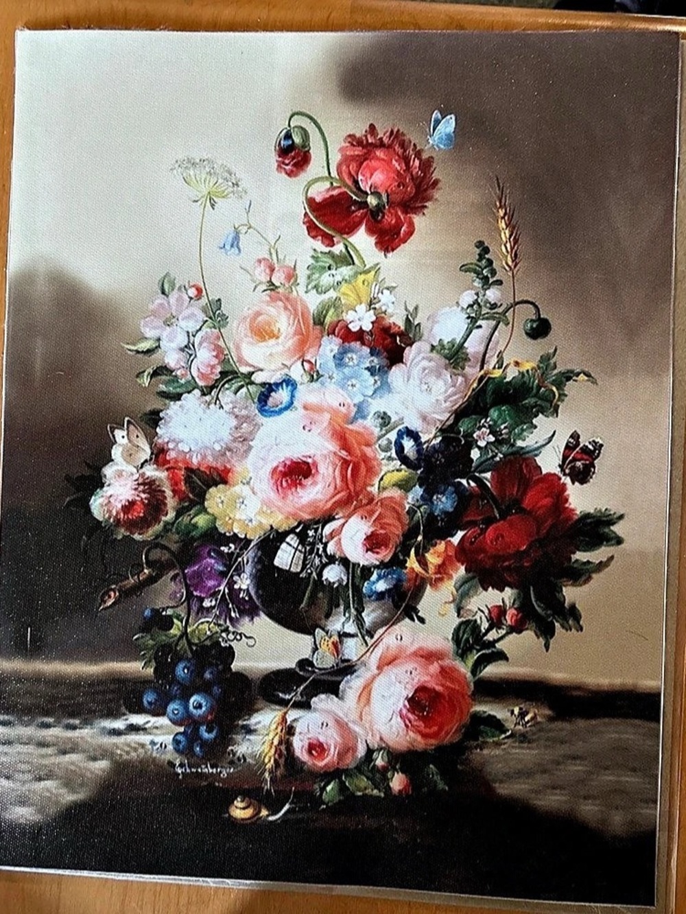 Hildegard Schwammberger Floral Still Life with Flowers, Grapes and Insects